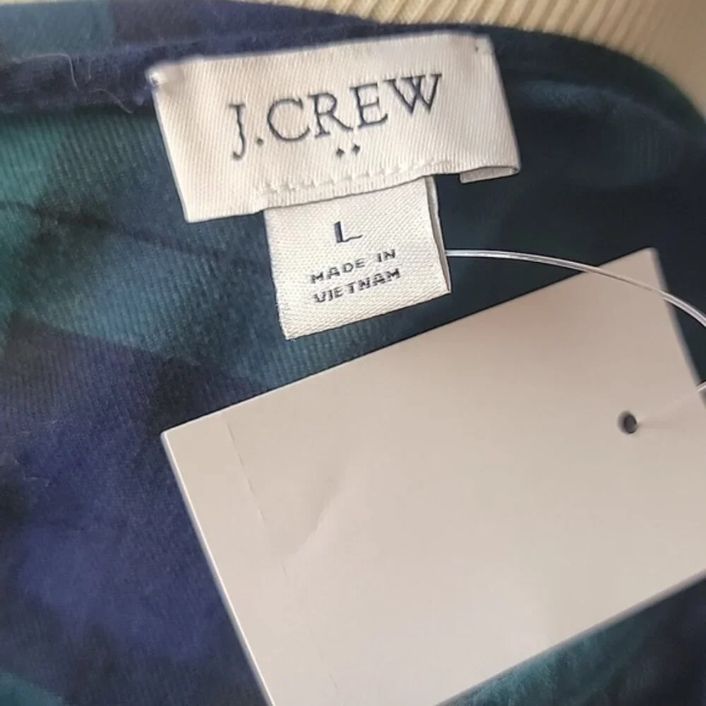 J.CREW Green Blue Tartan Plaid Square Neck Ruffle Long Sleeve Holiday‎ Blouse L